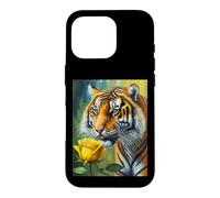 Custodia per iPhone 16 Pro Tiger Sniffing a Yellow Rose Illustration Graphic Design