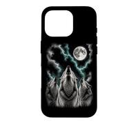Custodia per iPhone 16 Pro Tre lupi che ululano alla luna Wildlife Wolf Pack Outdoor