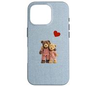 Custodia per iPhone 16 Pro Valentine Vintage Cute Teddy Bear Denim Nostalgico Minimal
