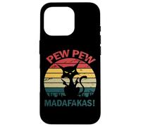 Custodia per iPhone 16 Pro Vintage Pew Pew Madafakas Pew Guns Divertente Gatto Nero Retro
