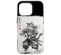 Custodia per iPhone 16 Pro Vintage Samurai Cat Japanese Sumi-e Ink Feline Arti Marziali