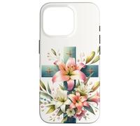 Custodia per iPhone 16 Pro Watercolor Easter Lily Christian Cross