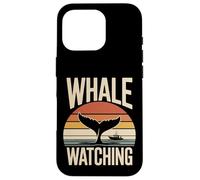 Custodia per iPhone 16 Pro Whale Watching Retro Oceano Tramonto Barca Scena