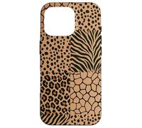 Custodia per iPhone 16 Pro Wild Safari Animal Patchwork Beige Pattern Collage
