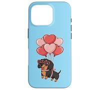 Custodia per iPhone 16 Pro Womens Girls Valentines Day Heart Black Tan Dachshund Lover