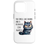Custodia per iPhone 16 Pro You Smell Like Drama and A Headache Please Go Away Funny Cat