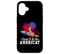 Custodia per iPhone 16 Proud To Be An Americat Cat 4th of July Firework Patriotic