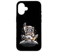 Custodia per iPhone 16 Raccoon Astronaut On The Moon With Rocket Retro Space Iconic