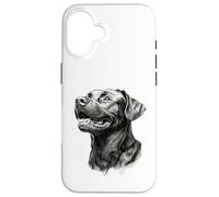 Custodia per iPhone 16 Realistico Black Labrador Dog Sketch Art
