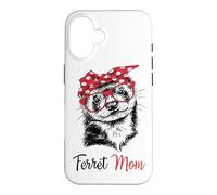 Custodia per iPhone 16 Red Glasses Bandana Ink Illustration Happy Mom Ferret Lover