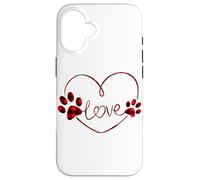 Custodia per iPhone 16 Red plaid Dog paw print heart love buffalo matching family