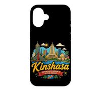 Custodia per iPhone 16 Regalo disegnato a mano Kinshasa DR Congo viaggio souvenir punto di riferimento