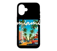 Custodia per iPhone 16 Retro Miami Summer Palm Tree Street Classic Car Graphic