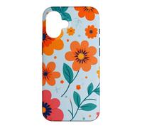 Custodia per iPhone 16 Retro Vintage Motivo Floreale Blu Arancione Boho Garden