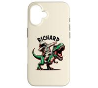Custodia per iPhone 16 Richard Dabbing Astronauta su un cartone animato dinosauro