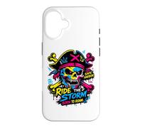 Custodia per iPhone 16 Ride The Storm, Pirate Skull Storm Adventure Graphic