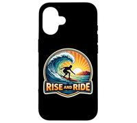 Custodia per iPhone 16 Rise And Ride Surfer Mattina Surf Tavola da Surf Citazione Vintage