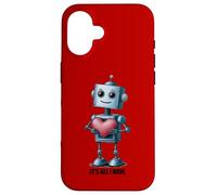 Custodia per iPhone 16 Robot con un grande cuore, grafica