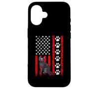 Custodia per iPhone 16 Russian Blue Cat 4th of July Patriotic American Flag Paws