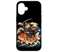 Custodia per iPhone 16 Samurai Cat Equitazione Koi Anime Guerriero Giapponese Arte