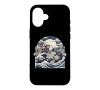 Custodia per iPhone 16 Samurai Ninja Cat vs Dragon Monster Great Wave Arte giapponese