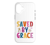 Custodia per iPhone 16 Saved By Grace Christian Faith Croce Design
