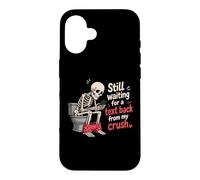 Custodia per iPhone 16 Scheletro divertente in attesa di un testo di ritorno da My Crush