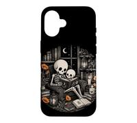 Custodia per iPhone 16 Scheletro Lettura Gotica Biblioteca Luna Notte Libro Am