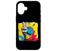 Custodia per iPhone 16 Segno della pace Buddha sorridente Pop Art Zen Graphic Spiritual