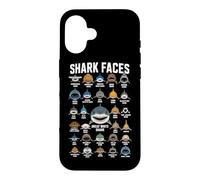 Custodia per iPhone 16 Shark Faces Ocean Shark Amante Marine Tipi di squalo Divertente