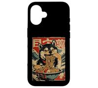 Custodia per iPhone 16 Shiba Inu Cane Mangia Ramen Tagliatelle Giapponese Ukiyo-e Style