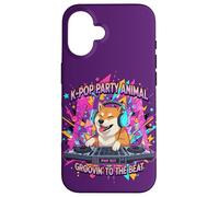 Custodia per iPhone 16 Shiba Inu DJ K-Pop Party Cane Divertente