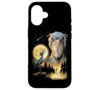 Custodia per iPhone 16 Shoebill Cicogna Ululando alla Luna Strano Meme Divertente Anni '90 Uccello