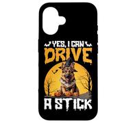 Custodia per iPhone 16 Sì, posso guidare un bastone, pastore tedesco, Halloween