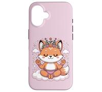 Custodia per iPhone 16 Simpatica volpe da yoga, motivo: Lotus Pose, motivo mandala per la consapevolezza