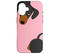 Custodia per iPhone 16 Simpatico bassotto Peekaboo | Pink Minimal Dog Art