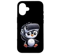 Custodia per iPhone 16 Simpatico pinguino VR Gamer stile fumetto