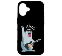 Custodia per iPhone 16 Simpatico sigillo Rockstar che suona la chitarra divertente design animale