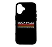 Custodia per iPhone 16 Sioux Falls, South Dakota, design retrò a righe, stile vintage, con città