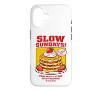 Custodia per iPhone 16 Slow Sundays Pancake Breakfast Funny Illustration Graphic