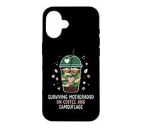 Custodia per iPhone 16 Sopravvivere Maternità Su Caffè E Camouflage Militare Mamma