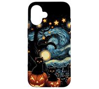 Custodia per iPhone 16 Spettrale Halloween Gatti Notte Stellata Zucca Notte Notte