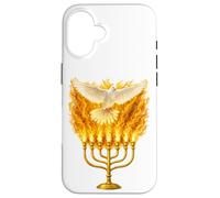 Custodia per iPhone 16 Spirito Santo Fuoco Menorah Shavuot Pentecoste