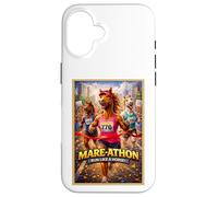 Custodia per iPhone 16 Stampa artistica con parodia di animali Fun Horse Mare Running Run Marathon