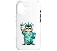 Custodia per iPhone 16 Statua della Libertà a forma di gatto Kawaii I Love New York NYC