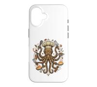 Custodia per iPhone 16 Steampunk Octopus Chef Cook Mechanical Cuisine