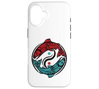 Custodia per iPhone 16 Stile tribale dei nativi americani del salmone del Pacifico nord