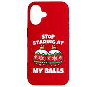 Custodia per iPhone 16 Stop Staring at My Balls Funny Christmas Party Adult Humor