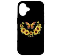 Custodia per iPhone 16 Sunflower Keep Positive Butterflies Quotes Butterfly
