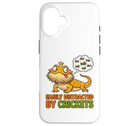 Custodia per iPhone 16 T-shirt divertente con drago barbuto distratto da crickets